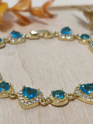 Bracelet with crystals and zircon gold plated 14K, new, turquoise and gold