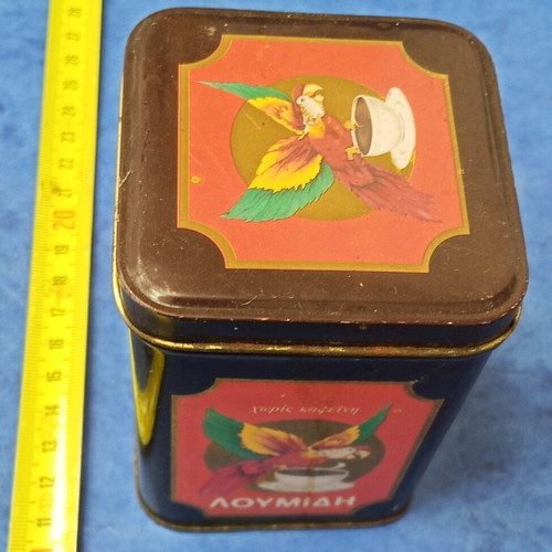 Vintage Loumidis Papagalos Metal Coffee Tin Without Caffeine like new