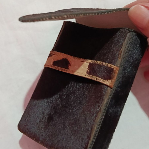 Vintage authentic leather cigarette case with fur, 1970s