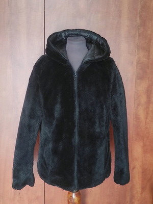 Γυναικείο μπουφάν διπλής όψης 2 σε 1 με ζεστή γούνα και puffer σαν καινούργιο, μαύρο