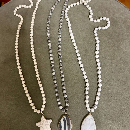 Long necklaces with stones and natural pendant, new, set of 3