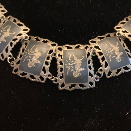Vintage SIAM bracelet from Asia silver used with carved dancers