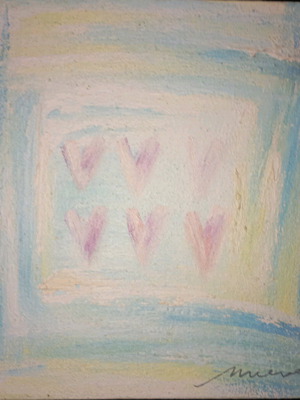 Oil painting on canvas 6 hearts like new, signed NUREO 30x30