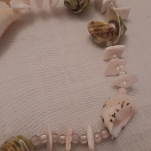 Long necklace made of shells like new, beige and brown