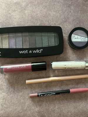 Wet and Wild eyeshadow palette and assorted lip products