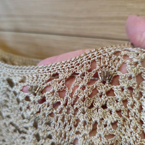 Knitted spaghetti strap top with embroidered beads, elastic, like new
