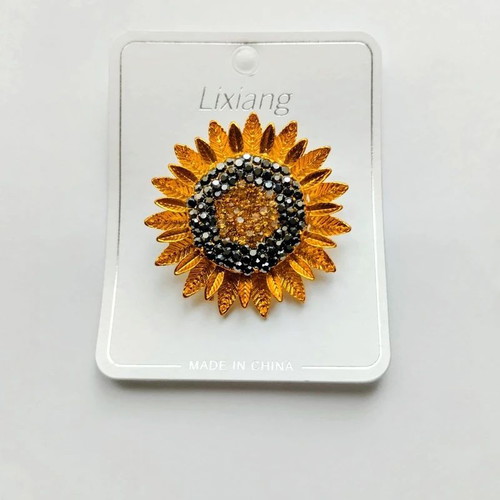 Sunflower Brooch new, yellow and gold, 4 cm diameter