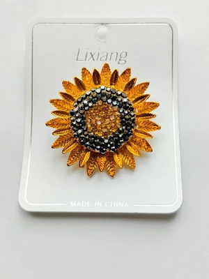 Sunflower Brooch new, yellow and gold, 4 cm diameter