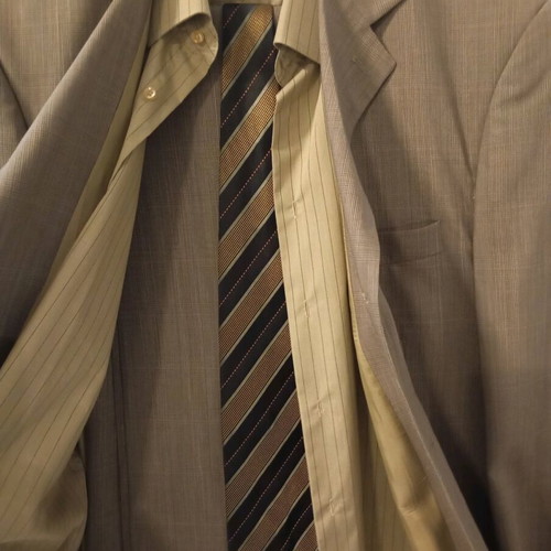 Khaki suit set like new with pants, shirt and tie