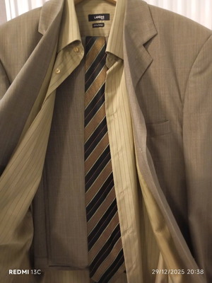 Khaki suit set like new with pants, shirt and tie