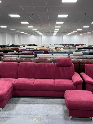 Red fabric sofa with chaise lounge, sleep function, armchair and ottoman new