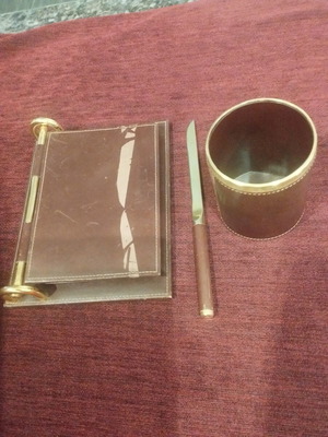 Vintage Italian Desk Set made of Genuine Calf Leather used