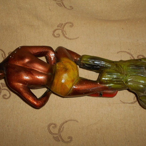Tympanist statue used, 1950s, painted plaster, height 44 cm
