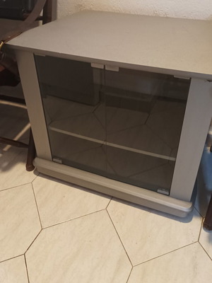 TV stand with smoked glass doors, grey