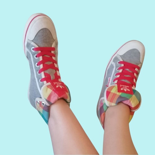 Adidas sport shoes used, grey with colorful reversible hi-top, size 37.5