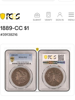 Morgan Silver Dollar 1889-CC certified PCGS F12 like new