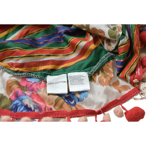 Antica Sartoria tunic blouse top with embroidery, cold shoulders and pom poms, multicolor, very good condition