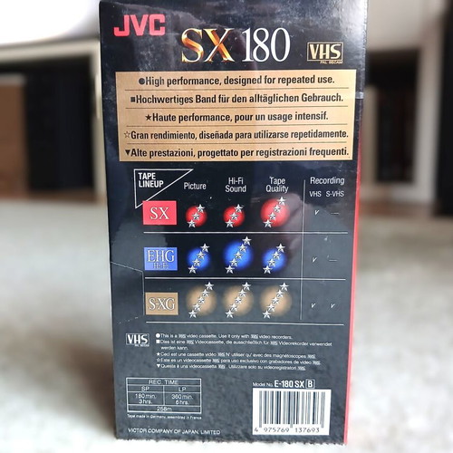 JVC SX180 VHS Cassette High Performance Sealed 3 Hours
