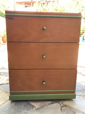 Wooden office drawer with green details, used, excellent condition