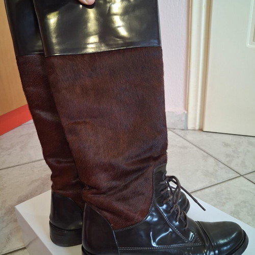 Attimo vintage handcrafted tall boots, almost knee-high, pony hair brown