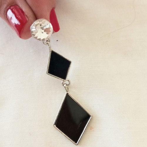 Geometric dangle earrings with black elements and rhinestones, new