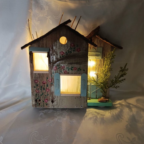Handmade wooden decorative item with LED lights