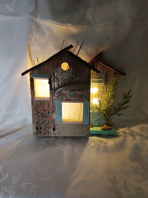 Handmade wooden decorative item with LED lights