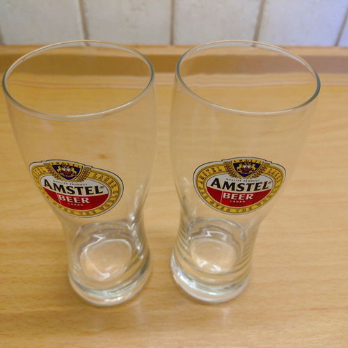 Amstel beer glasses like new, set of 2