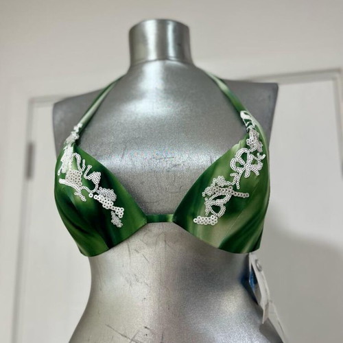 Parah Swimsuit Bikini Top Size Cup B UK10 USA 32 New Green Sequins