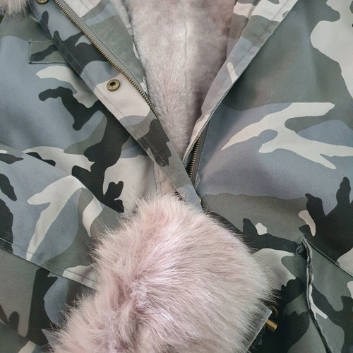 Women's grey army style coat new with lining and removable fur