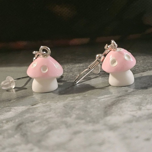 Mushroom earrings handmade, pink by A&D
