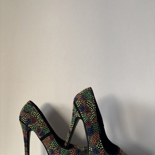 Platform high heels like new, multicolored rhinestones, size 38, 16 cm heel