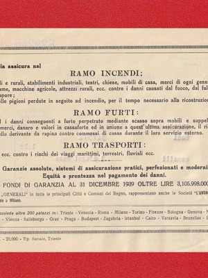 Assicurazioni Generali Life Insurance Payment Receipt used with 3 Marca da Bollo stamps