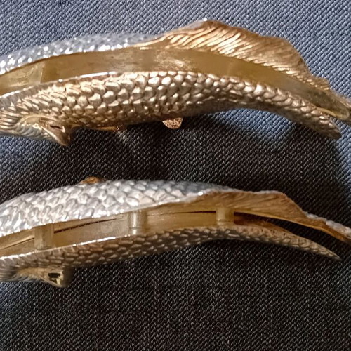 Set of 2 vintage silver-plated Koi fish paper menu napkin holders like new