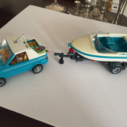 Playmobil car with trailer and boat like new