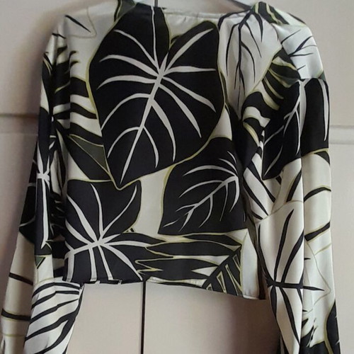 Zara satin wrap shirt with leaf pattern, size L