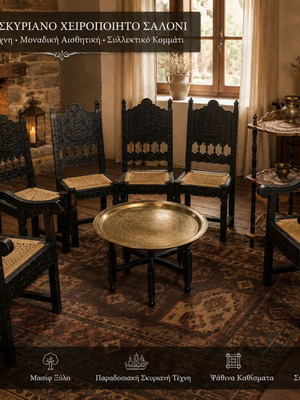 Skyrino Handmade Living Room Set used, 8 pieces, carved wood