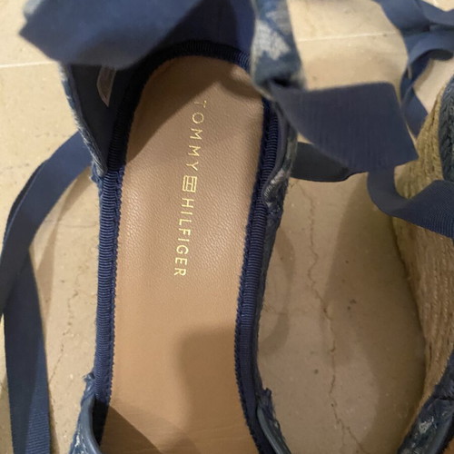 Tommy Hilfiger Monogram Denim Espadrille Wedges like new, blue and beige
