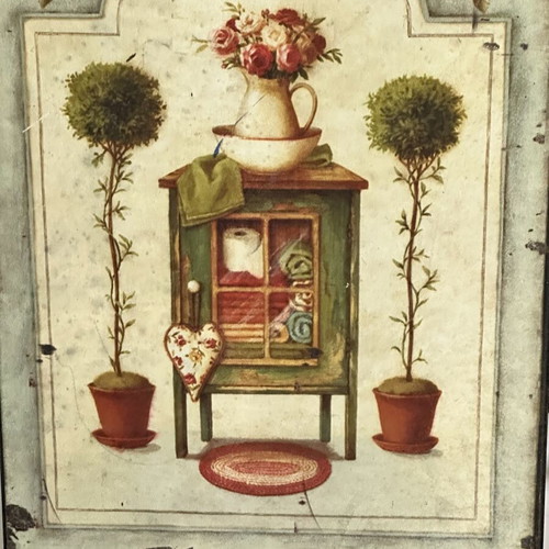 Vintage Metal Decorative Tin Sign used, country style with flowers 33x25 cm