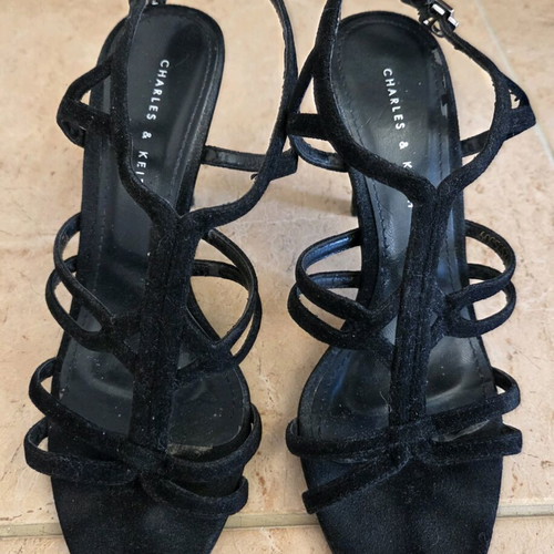 Charles & Keith strappy heeled sandals used, black, size 36