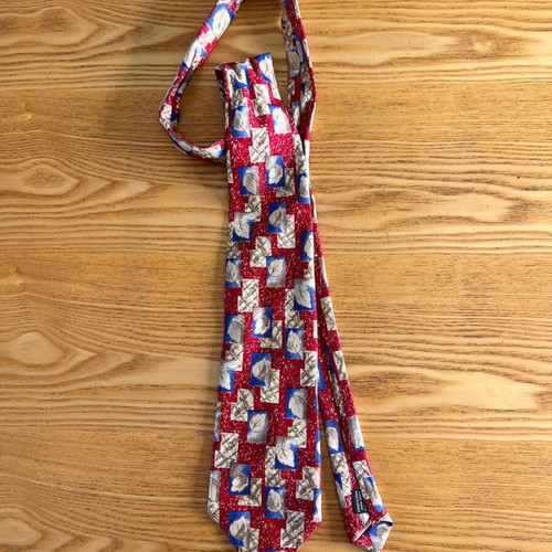 Giorgio Milano vintage silk tie with leaves, red and blue
