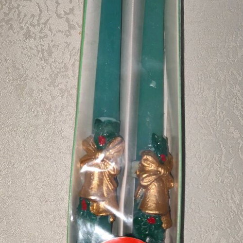Vintage Christmas candles green new, set of 2