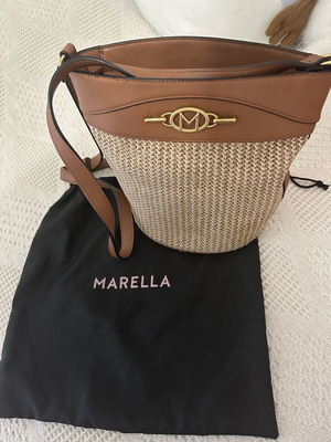 Τσάντα Marella ώμου καλοκαιρινή ψάθινη μεταχειρισμένη, μπεζ καφέ