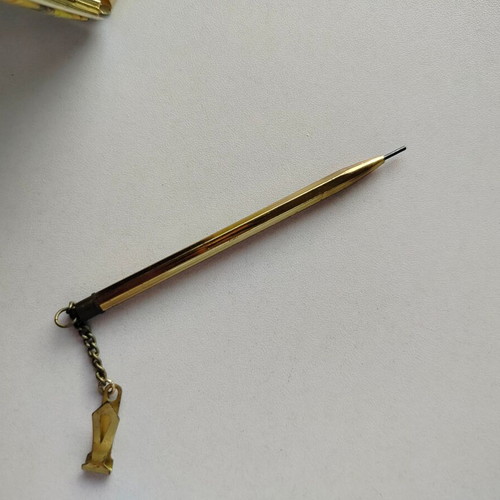 Vintage metal pocket notebook with built-in pencil and papers, Japan No14917 used