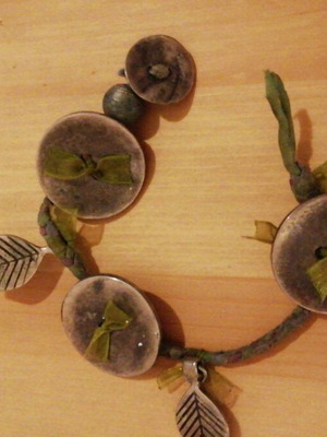 Boho Handmade Bracelet with Metal Buttons and Leaves used