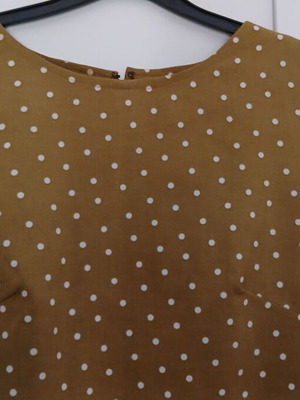 Handmade dress brown-mustard polka dot linen short sleeve size M like new