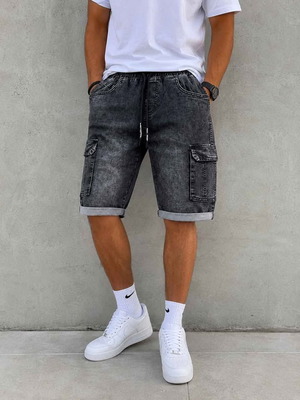 Denim bermuda shorts with elastic waist, graphite, like new