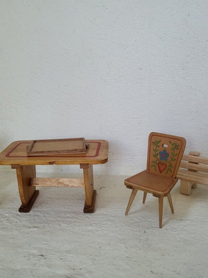 Vintage dollhouse wooden furniture set used