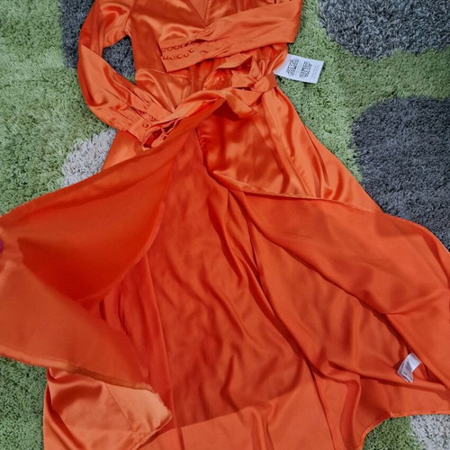 Satin Wrap Midaxi Dress New Vibrant Orange Size M