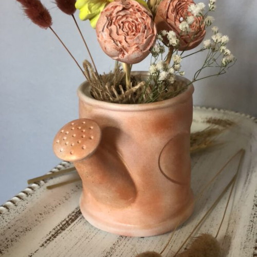Handmade decorative watering can with aromatic plaster flowers new